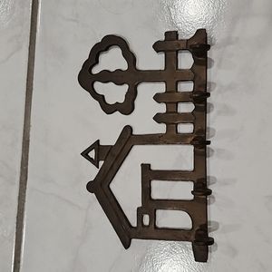 Solid Brass 5 Hook Key Holder House Tree and Picket Fence Theme Vintage